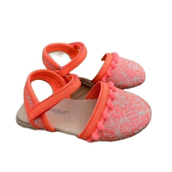 Cat & Jack Espadrille Sandals Sz 6 Neon Pink Orange Peach Coral Espadrille - Picture 1 of 8